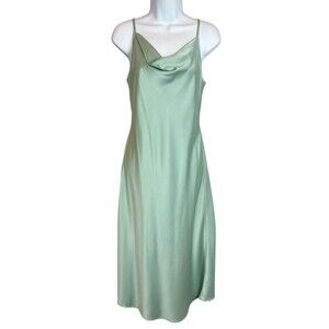 Nicole Miller NY Green Drape Front Silky Midi Slip Dress  Size XS  Nightgown